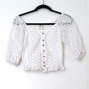 Japna White Eyelet Cotton Top Blouse XS